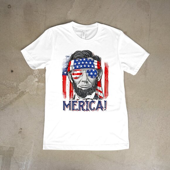 Gildan Other - White Abraham Lincoln American Flag MERICA T-Shirt